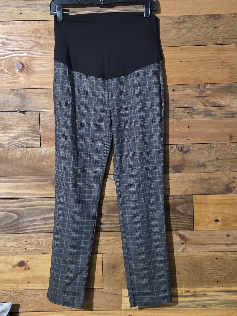 Tribal Maternity Plaid Stretch Waist Pants - Black & Gray Sz 2